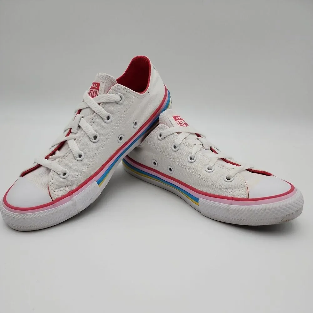 Converse Chuck Taylor All Star Ox Junior Girls Size 3.5 White Pink Sneaker Shoes